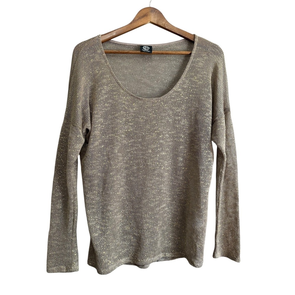 Bobeau Women's Metallic Sparkle Knit Scoop Neck Long Sleeve‎ Sweater Top Size M
